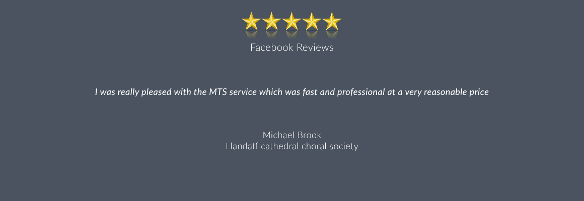 I was really pleased with the MTS service which was fast and professional at a very reasonable price